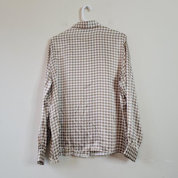Pendleton Women's Size 18 Vintage Houndstooth Button Down Bronze Brown 100% Silk - Picture 2 of 6